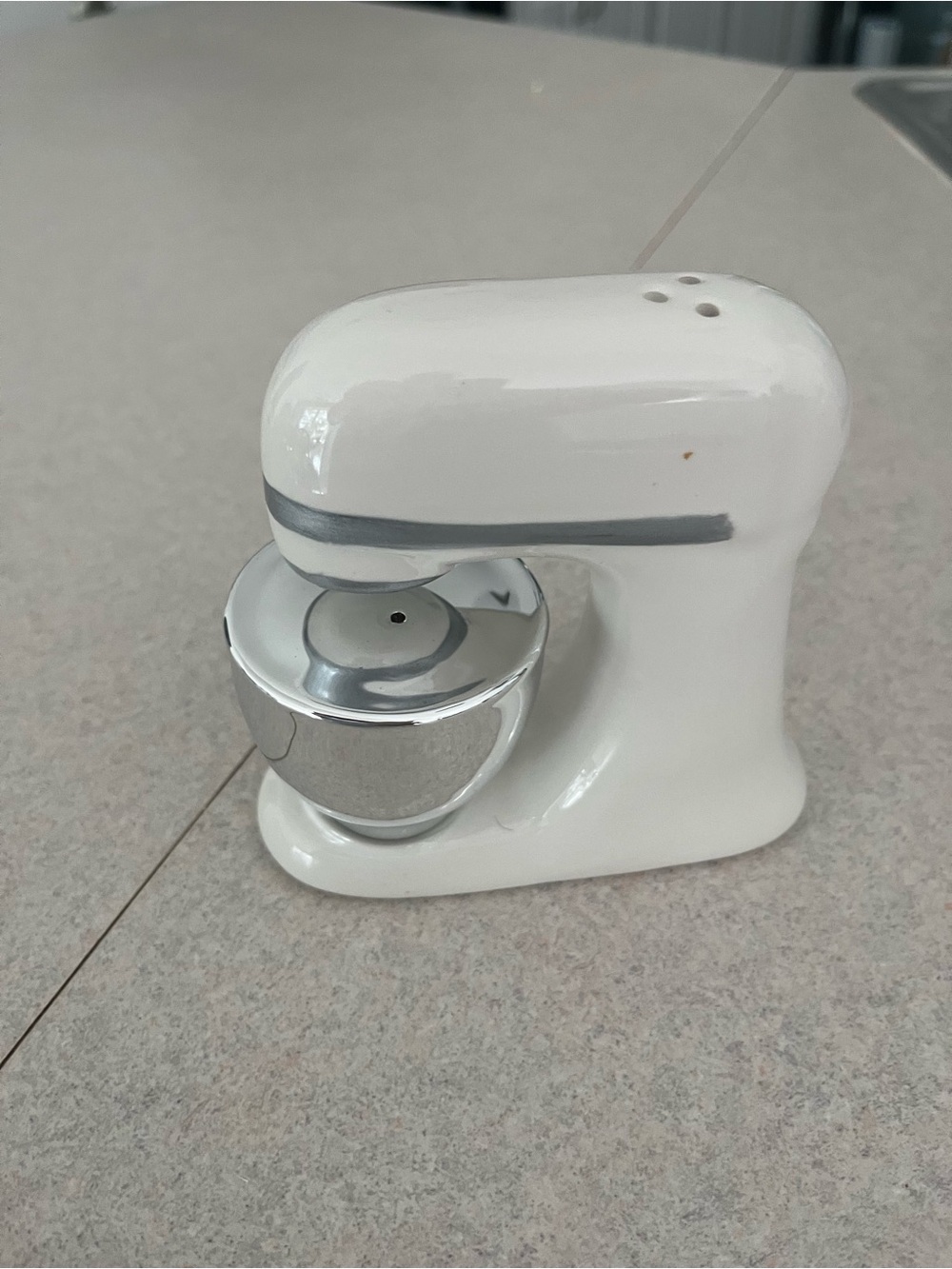 Cracker Barrel White and Silver Mixer-Shaped Salt & Pepper Shakers